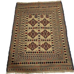 Oriental Brown Beige Handwoven 6x4 Afghan Tamanai Kilim Tapestry 100% Wool Rug